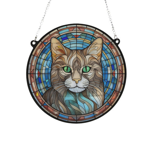 Cat Tabby Stained Glass Effect Suncatcher